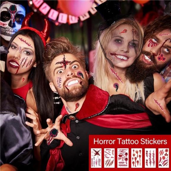 135 PCS Halloween Decorations, 9 Blood Window Clings, 6 Tattoo Stickers, - Picture 4 of 7